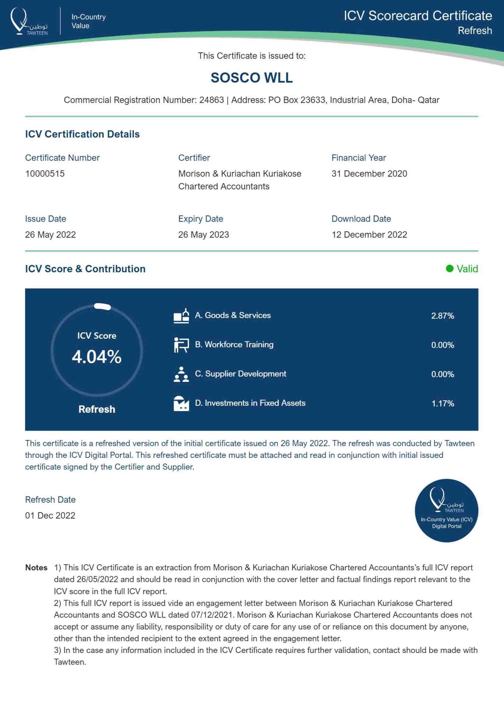 ICV- Certificate